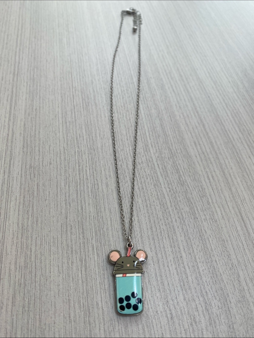 Cute Mouse Bubble Tea Necklace in Mint and Pink